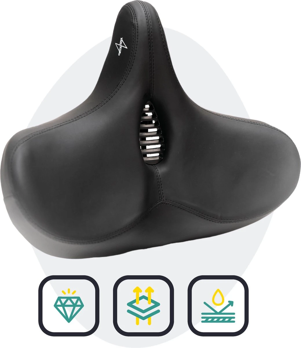 Voltano City XXXL Fietszadel Met Uitsparing – Unisex Extra Breed Fietszadel – Tegen Zadelpijn – 100% Waterdicht – Incl. Gratis Zadelstrop - Zwart 3 Voltano City XXXL Fietszadel Met Uitsparing – Unisex Extra Breed Fietszadel – Tegen Zadelpijn – 100% Waterdicht – Incl. Gratis Zadelstrop - Zwart - Afbeelding 3