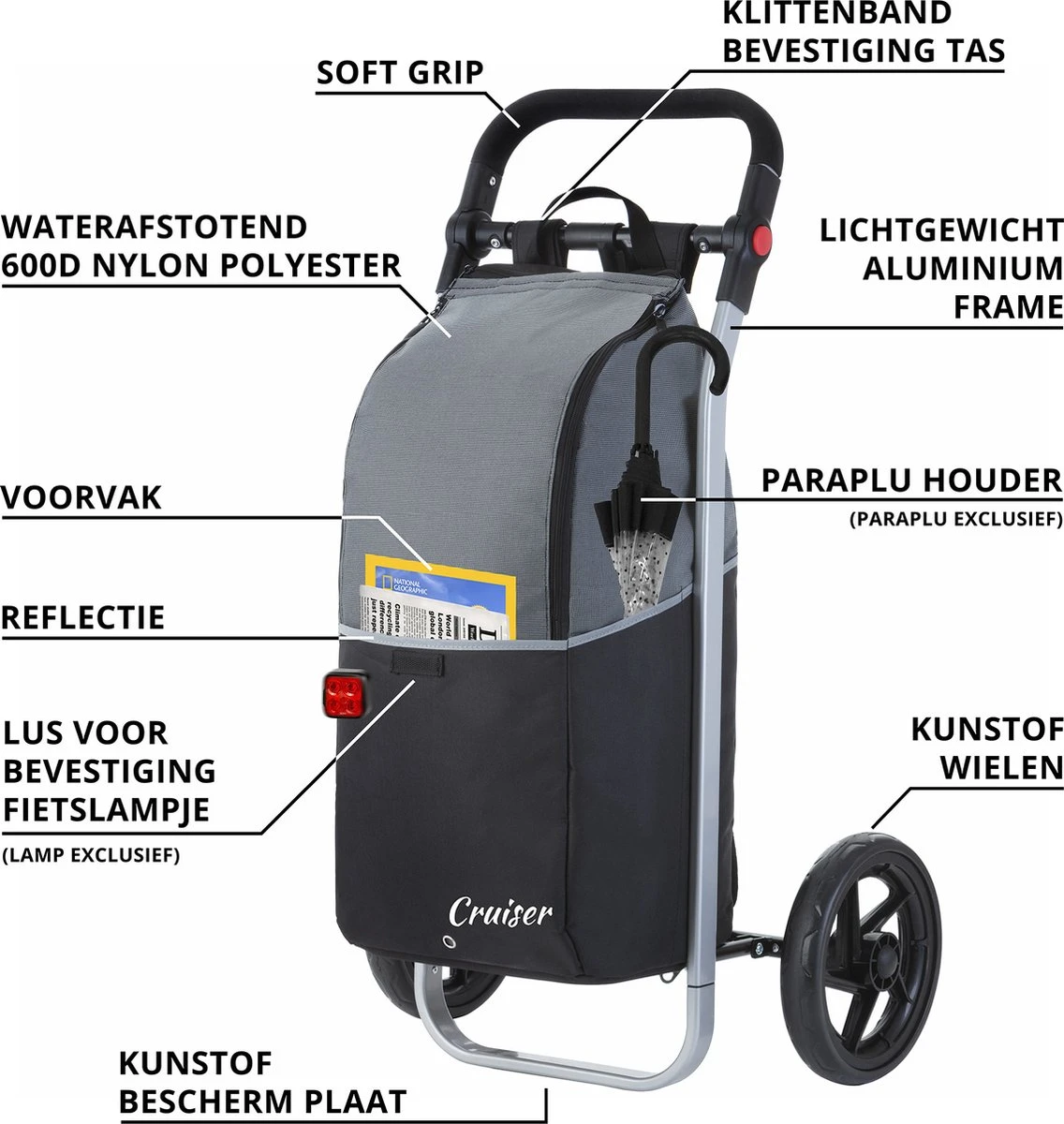 Shoppingcruiser 2 In 1 Boodschappentrolley Voor Achter De Fiets - Fietskar - Robuuste Boodschappenwagen - Allround Bagagekar 2 Shoppingcruiser 2 In 1 Boodschappentrolley Voor Achter De Fiets - Fietskar - Robuuste Boodschappenwagen - Allround Bagagekar - Afbeelding 2