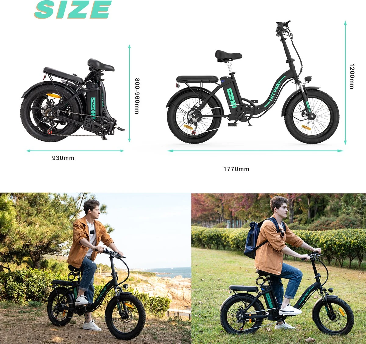 HITWAY E-Bike Elektrische Fiets 20 Inch Fat Tire E-Bicycle Vouwfiets, 250 W/36 V/11,2 Ah Accu, Max. Bereik Tot 35-90 Km, Offroad-mountainbike Met Shimano 7-versnellingen, City EBike Met Slot 7 HITWAY E-Bike Elektrische Fiets 20 Inch Fat Tire E-Bicycle Vouwfiets, 250 W/36 V/11,2 Ah Accu, Max. Bereik Tot 35-90 Km, Offroad-mountainbike Met Shimano 7-versnellingen, City EBike Met Slot - Afbeelding 7