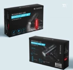 TIKKENS LED Fietsverlichting Set - Fietslamp USB Oplaadbaar - Fietslampjes Voorlicht & Achterlicht - Waterdicht – Zwart -Abus Fiets Deals Store 1200x1143