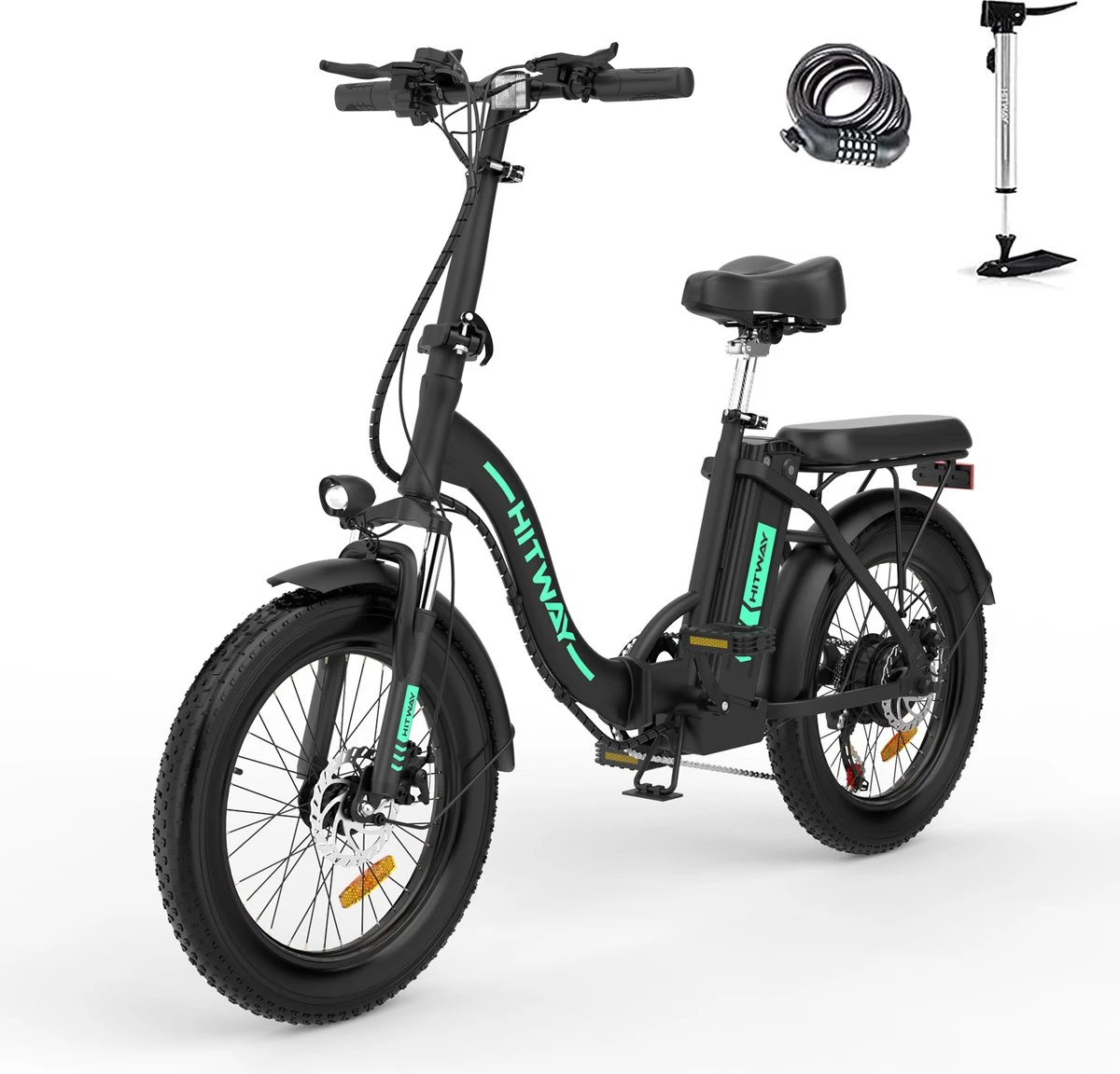 HITWAY E-Bike Elektrische Fiets 20 Inch Fat Tire E-Bicycle Vouwfiets, 250 W/36 V/11,2 Ah Accu, Max. Bereik Tot 35-90 Km, Offroad-mountainbike Met Shimano 7-versnellingen, City EBike Met Slot 2 HITWAY E-Bike Elektrische Fiets 20 Inch Fat Tire E-Bicycle Vouwfiets, 250 W/36 V/11,2 Ah Accu, Max. Bereik Tot 35-90 Km, Offroad-mountainbike Met Shimano 7-versnellingen, City EBike Met Slot - Afbeelding 2