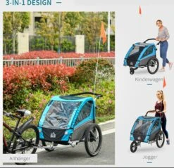 HOMCOM 3-in-1 Kinderaanhanger Jogger Fietskar Voor 2 Kinderen Aluminium 440-018 -Abus Fiets Deals Store 1200x1163 1