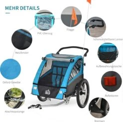 HOMCOM 3-in-1 Kinderaanhanger Jogger Fietskar Voor 2 Kinderen Aluminium 440-018 -Abus Fiets Deals Store 1200x1189 1