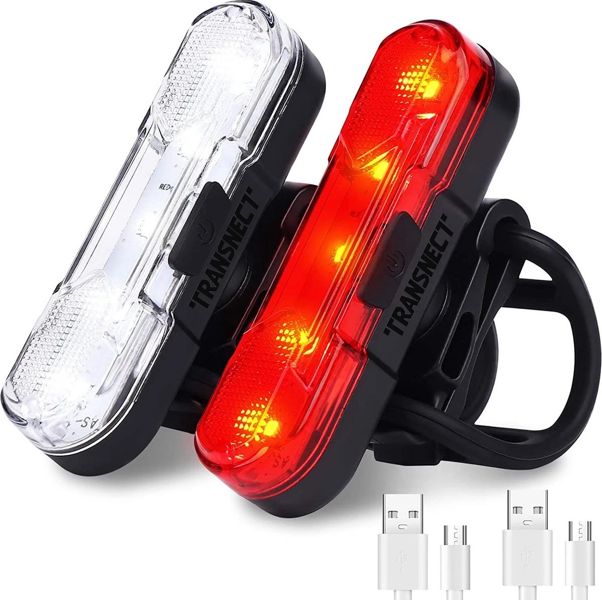 Transnect® – Fietsverlichting LED Set - Fietslampjes Voor En Achter Licht - 4 Lichtstanden – USB Oplaadbaar - Draagbaar – Waterdicht 1 Transnect® – Fietsverlichting LED Set - Fietslampjes Voor En Achter Licht - 4 Lichtstanden – USB Oplaadbaar - Draagbaar – Waterdicht