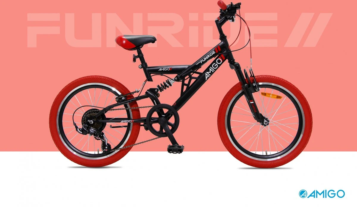Amigo Fun Ride - Mountainbike 20 Inch - Voor Jongens En Meisjes - Met 7 Versnellingen - Zwart/Rood 4 Amigo Fun Ride - Mountainbike 20 Inch - Voor Jongens En Meisjes - Met 7 Versnellingen - Zwart/Rood - Afbeelding 4