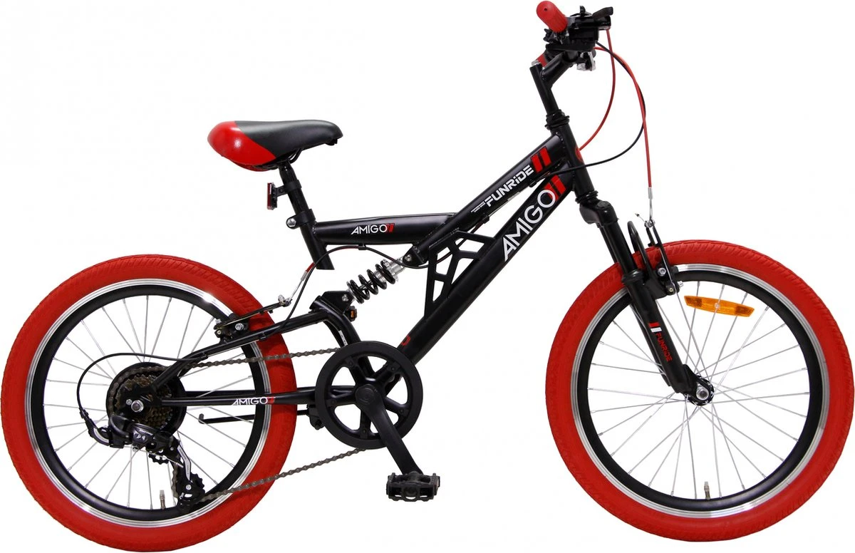 Amigo Fun Ride - Mountainbike 20 Inch - Voor Jongens En Meisjes - Met 7 Versnellingen - Zwart/Rood 1 Amigo Fun Ride - Mountainbike 20 Inch - Voor Jongens En Meisjes - Met 7 Versnellingen - Zwart/Rood