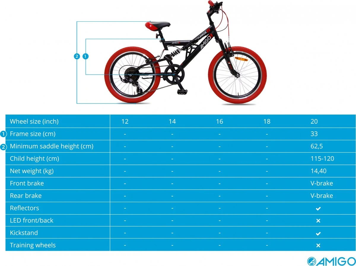 Amigo Fun Ride - Mountainbike 20 Inch - Voor Jongens En Meisjes - Met 7 Versnellingen - Zwart/Rood 9 Amigo Fun Ride - Mountainbike 20 Inch - Voor Jongens En Meisjes - Met 7 Versnellingen - Zwart/Rood - Afbeelding 9