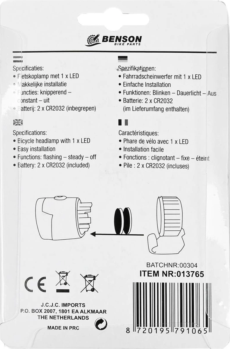 Benson Fietskoplamp LED - Compact - Sport - Waterdicht - Wit 5 Benson Fietskoplamp LED - Compact - Sport - Waterdicht - Wit - Afbeelding 5