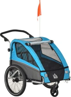 HOMCOM 3-in-1 Kinderaanhanger Jogger Fietskar Voor 2 Kinderen Aluminium 440-018 -Abus Fiets Deals Store 883x1200